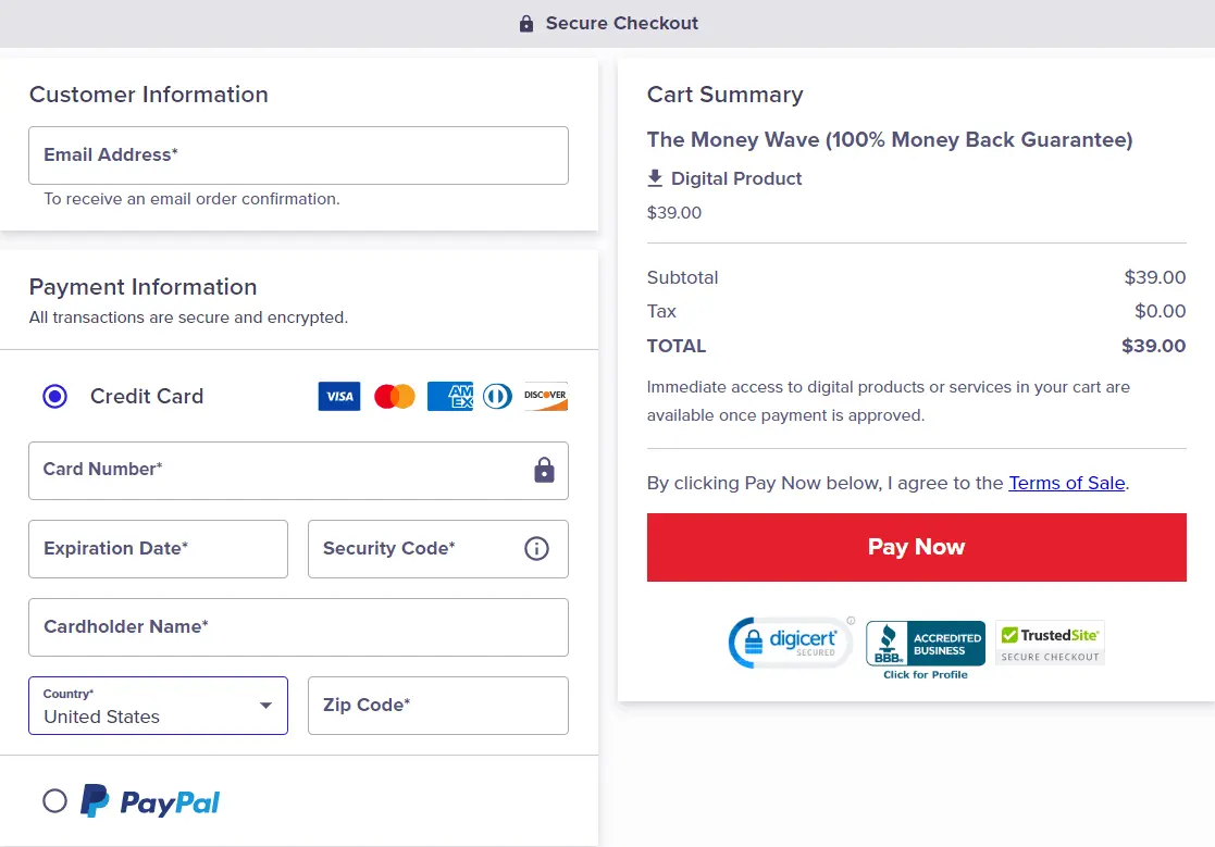 The Money Wave Checkout Page